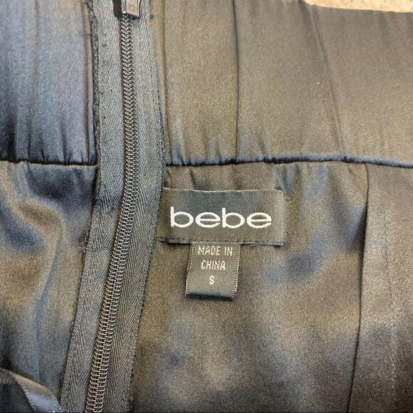 BEBE Black Silk Beaded Trim Formal Ruched Back Strapless Long maxi Dress size S - Picture 12 of 17